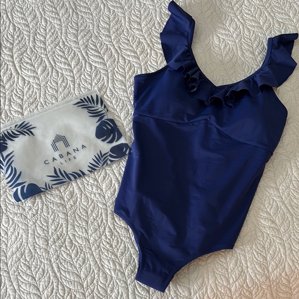 Cabana Life Blue Swimsuit with Shoulder Ruffles